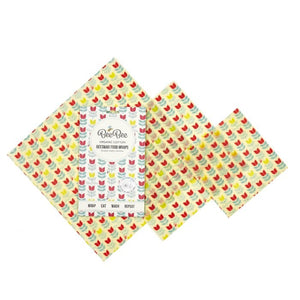 Beebee Wraps...náttúrulegar matvælaumbúðir úr býflugnavaxi... Túlipanamynstur - 3 stærðir í pakka ( lítil, miðstærð og stór) eru ný vara