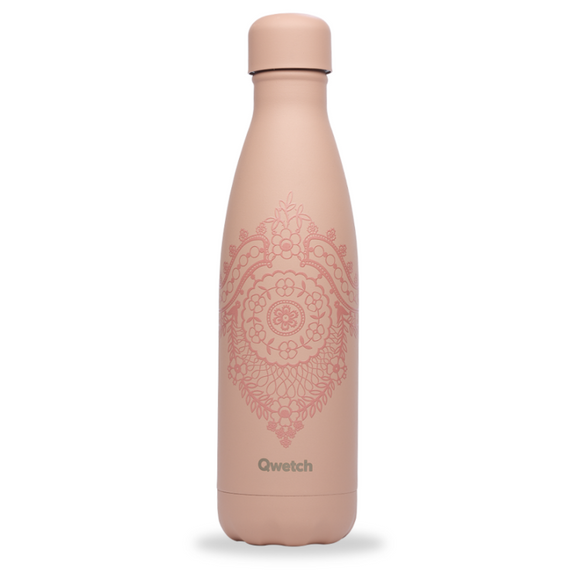 Qwetch Flaska úr einangruðu, riðfríu stáli - bleik blúnda - heitt/kalt  500 ml