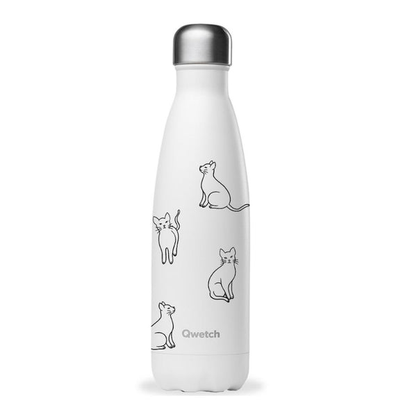 Qwetch Flaska úr einangruðu, riðfríu stáli - kisur 😺  - 500 ml - heitt/kalt