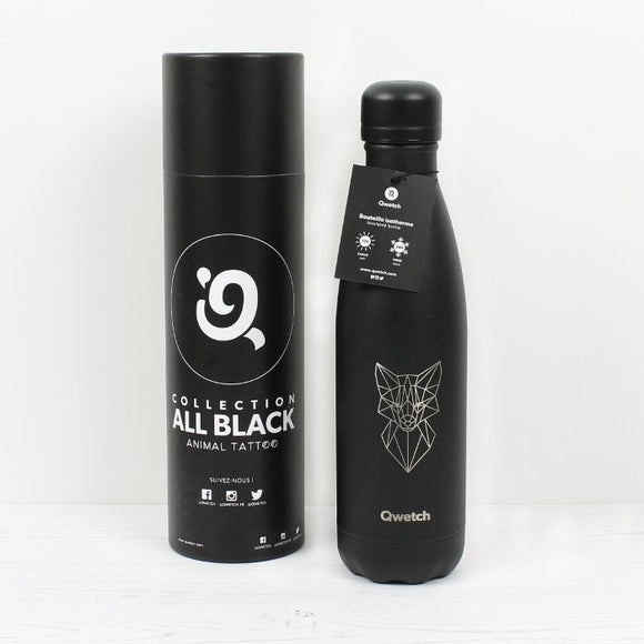 Qwetch Flaska úr einangruðu, riðfríu stáli, special edition  - All Black Fox - 500 ml 🦊